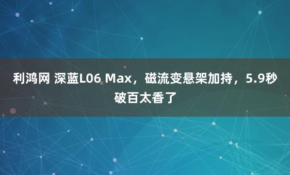 利鸿网 深蓝L06 Max，磁流变悬架加持，5.9秒破百太香了